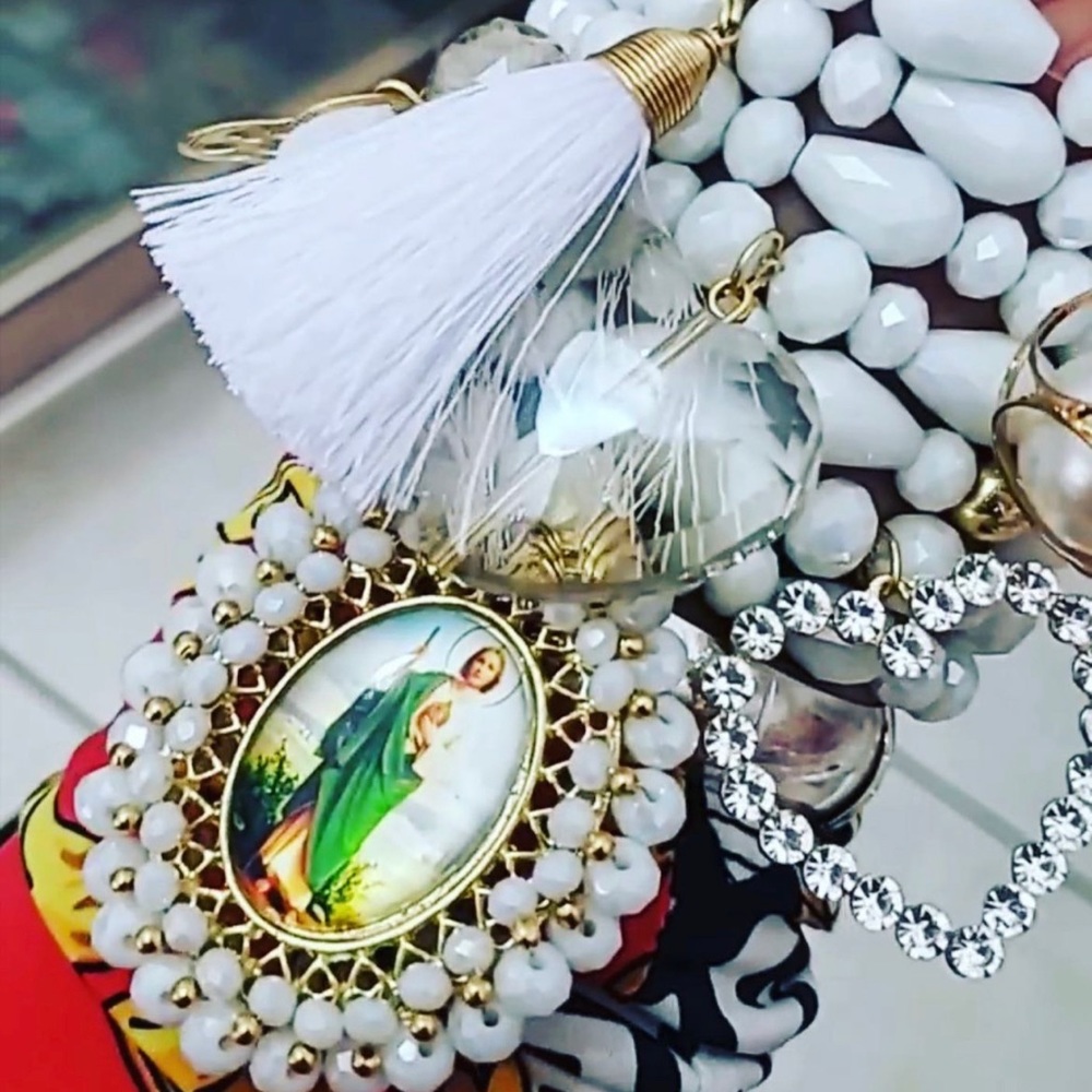 7 piece white San Judas bracelet